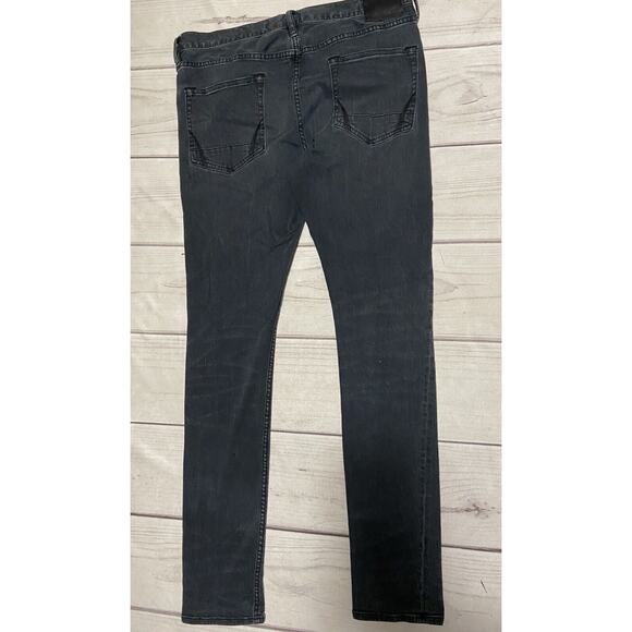 All Saints Jeans Men 34x31.5 Messier Cigarette Skinny Black Denim Button Fly - Picture 2 of 12